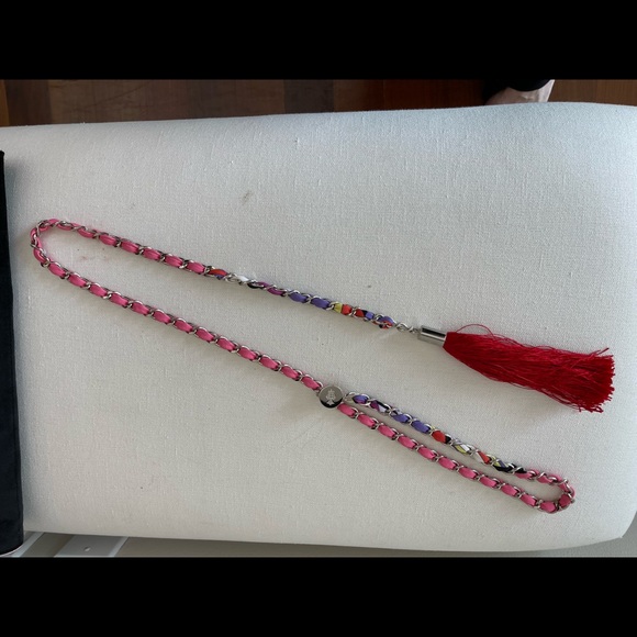 Emilio Pucci multi belt in pink with classic multi color front, logo.red fringe - Picture 2 of 4